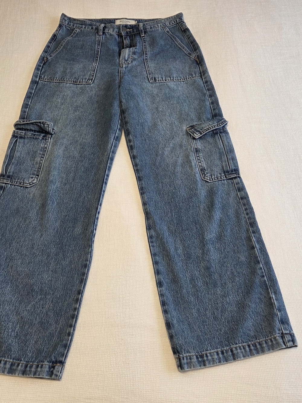 Women’s Wide-Leg Cargo Jeans - Denim Blue